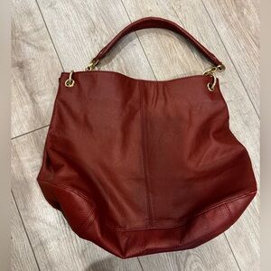 Leather Brown hand bag Pebbled Leather Shoulder Bag/Purse with gold detail hobo